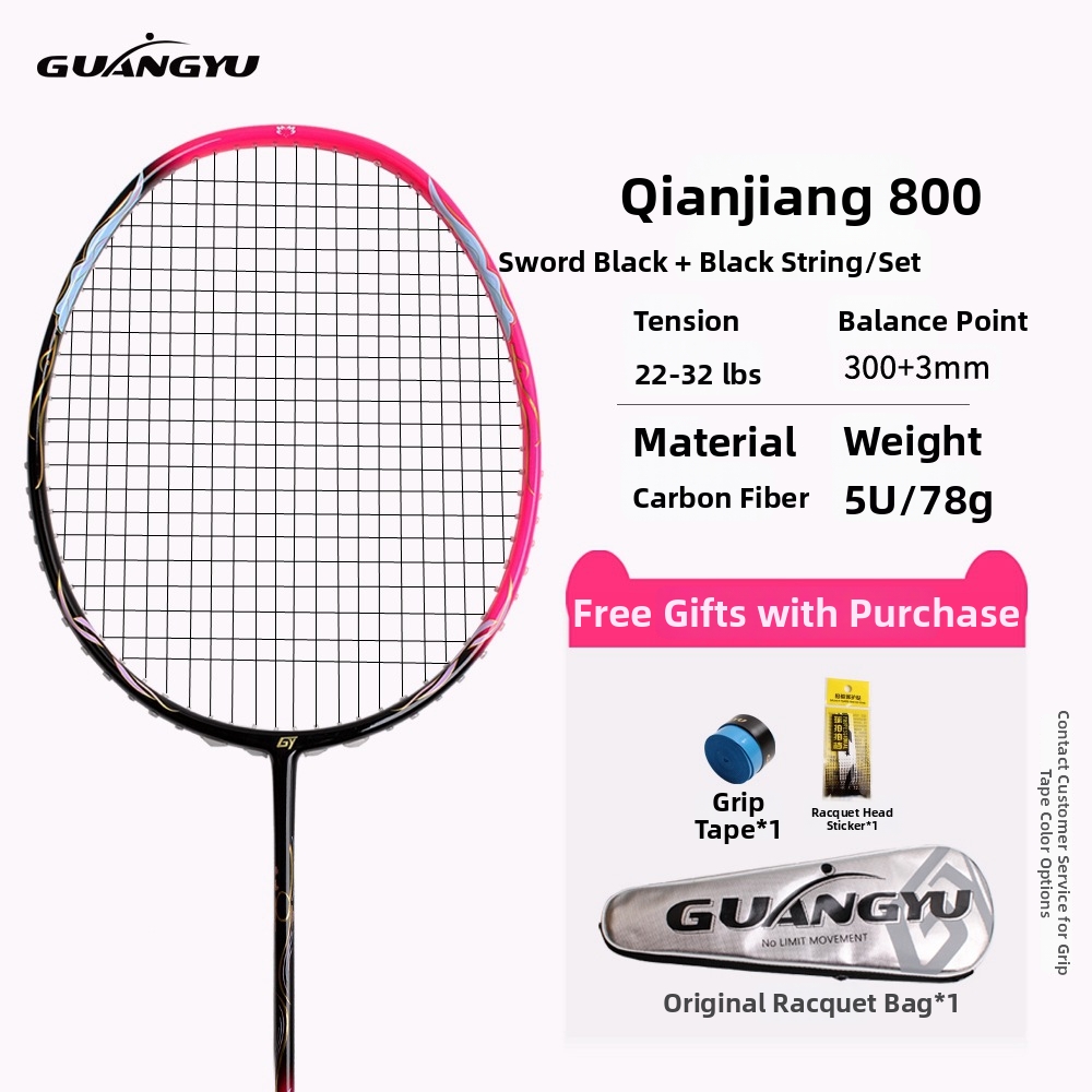 Racchetta da badminton singola 5U ad alta potenza, tipo smash, specifica per competizioni, misura adulta, in fibra di carbonio solida con anima interna in schiuma._voghion.com