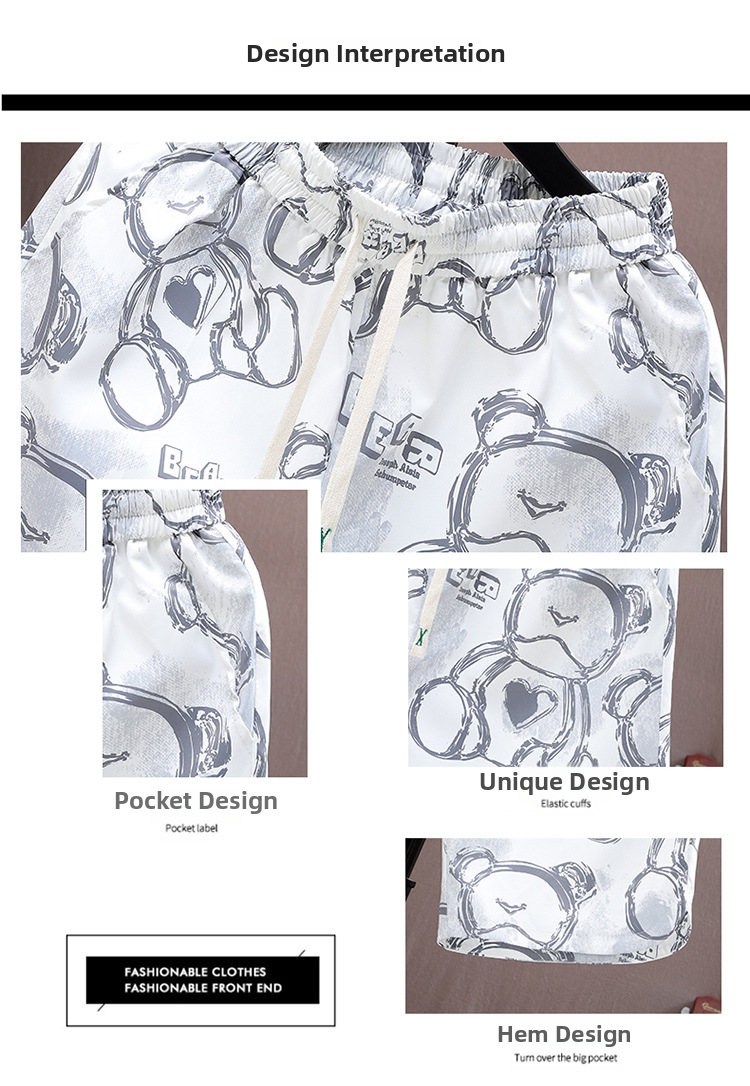 Men's Ice Silk Shorts Summer Thin Style Trendy Cartoon Print Casual Loose Fit Quick Drying Sports Five Point Pants_viptrois.com