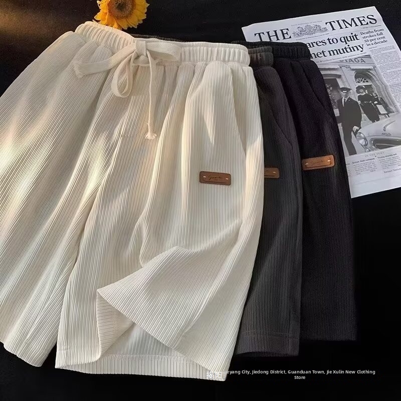 Textured Ice Silk Shorts For Men Thin Durable Cool Feeling Summer Athletic Capri Pants American Retro Style_voghion.com