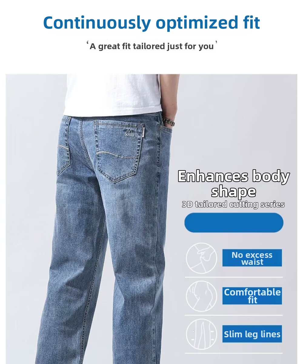Men's Stretch Denim Jeans Thin Casual Loose Straight Leg Trousers For Summer_viptrois.com