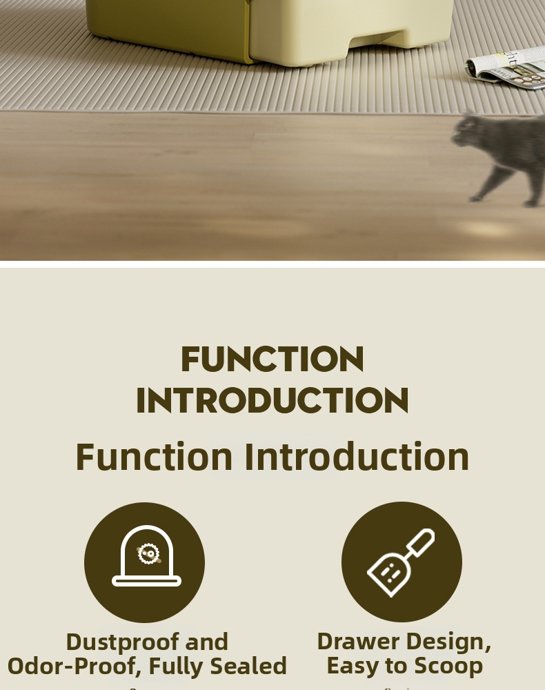Qinggu Extra Large Olive Dreischicht-Katzentoilette mit Schublade, UV-C-Sterilisation, spritzwassergeschützt, Haustierbedarf_voghion.com