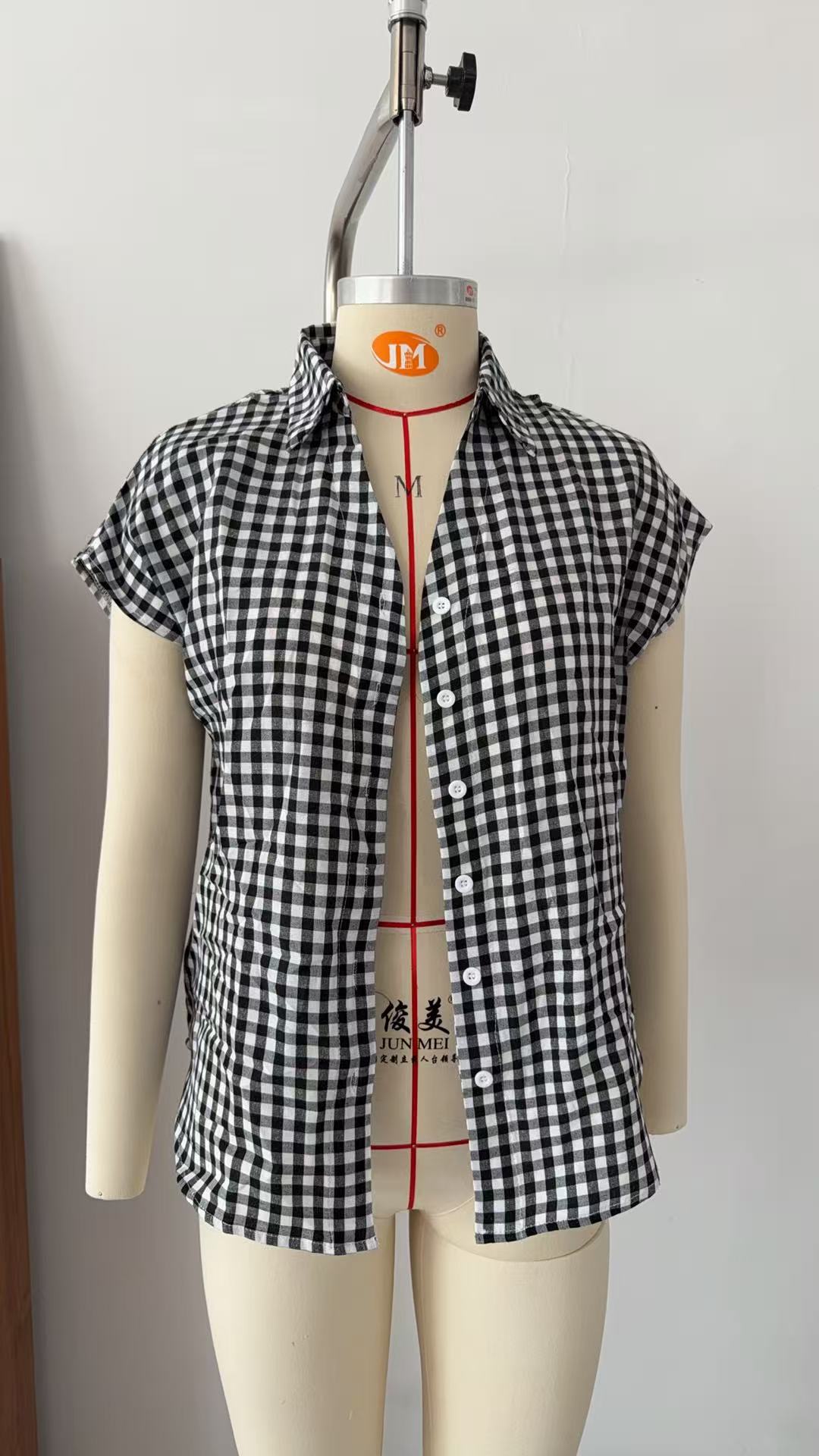 Classic Plaid Button-Down Shirt For Women, Relaxed Fit Short Sleeve Top For Casual Summer Style_ecoleips.com
