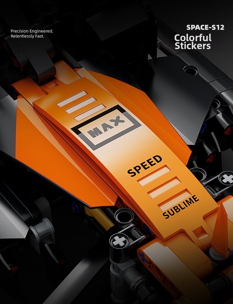 Orange F1 Racing Car Building Blocks Mechanical Model Kit Gift_voghion.com