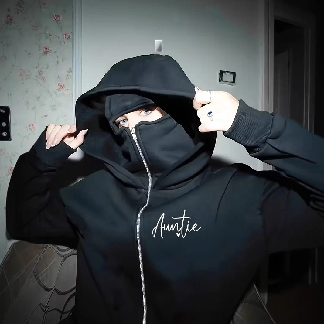 Women's Trendy Autumn Winter Printed Hooded Sweatshirt Loose Fit Zip Up High End Double Hood Top Jacket Print_ecoleips.com