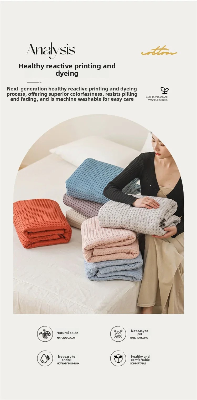 100% Baumwolle Waffelstruktur-Decke Leichte Atmungsaktive Sommer-Kühldecke für Bett Sofa Einzel- und Doppelgröße – Detail 12