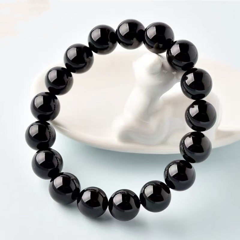 High-Quality Natural Pure Black Obsidian Bracelet, Handmade for Men and Women, Good Luck Charm, High-End Wholesale
