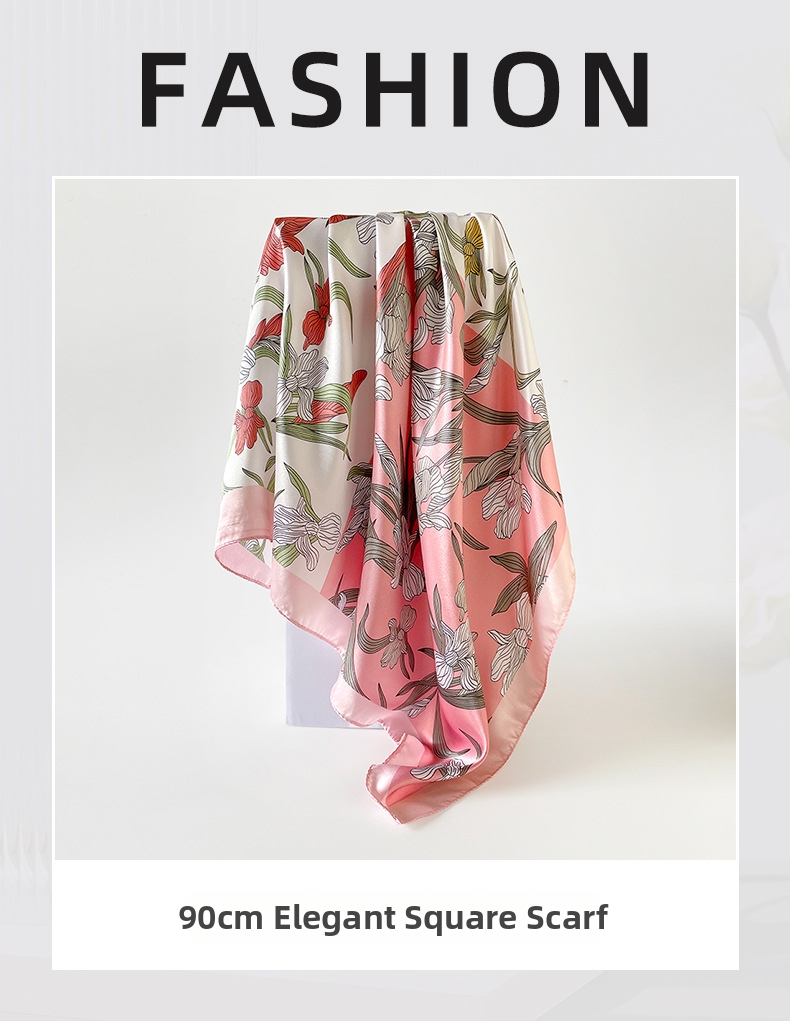 Klassisches Seidenes Satin Tuch Mit Blumenmuster Quadratisch_voghion.com
