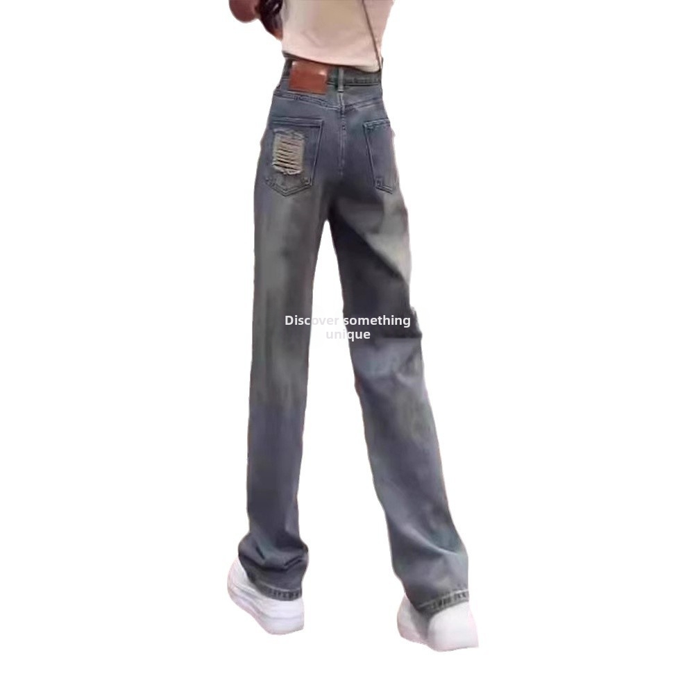 Jean slim taille haute pour femme, coupe droite, pantalon ample et amincissant à jambes larges, idéal pour les silhouettes menues, collection printemps._voghion.com