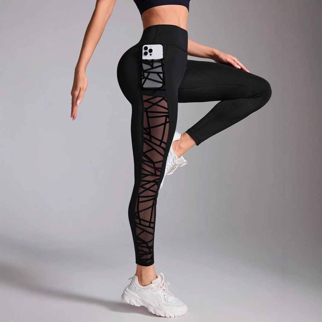 Hardloopbroek met hoge taille, kleurblokken, buikcontrole, heuplift, yoga-, fitness- en sportlegging, strakke nude-look, dameskleding_voghion.com