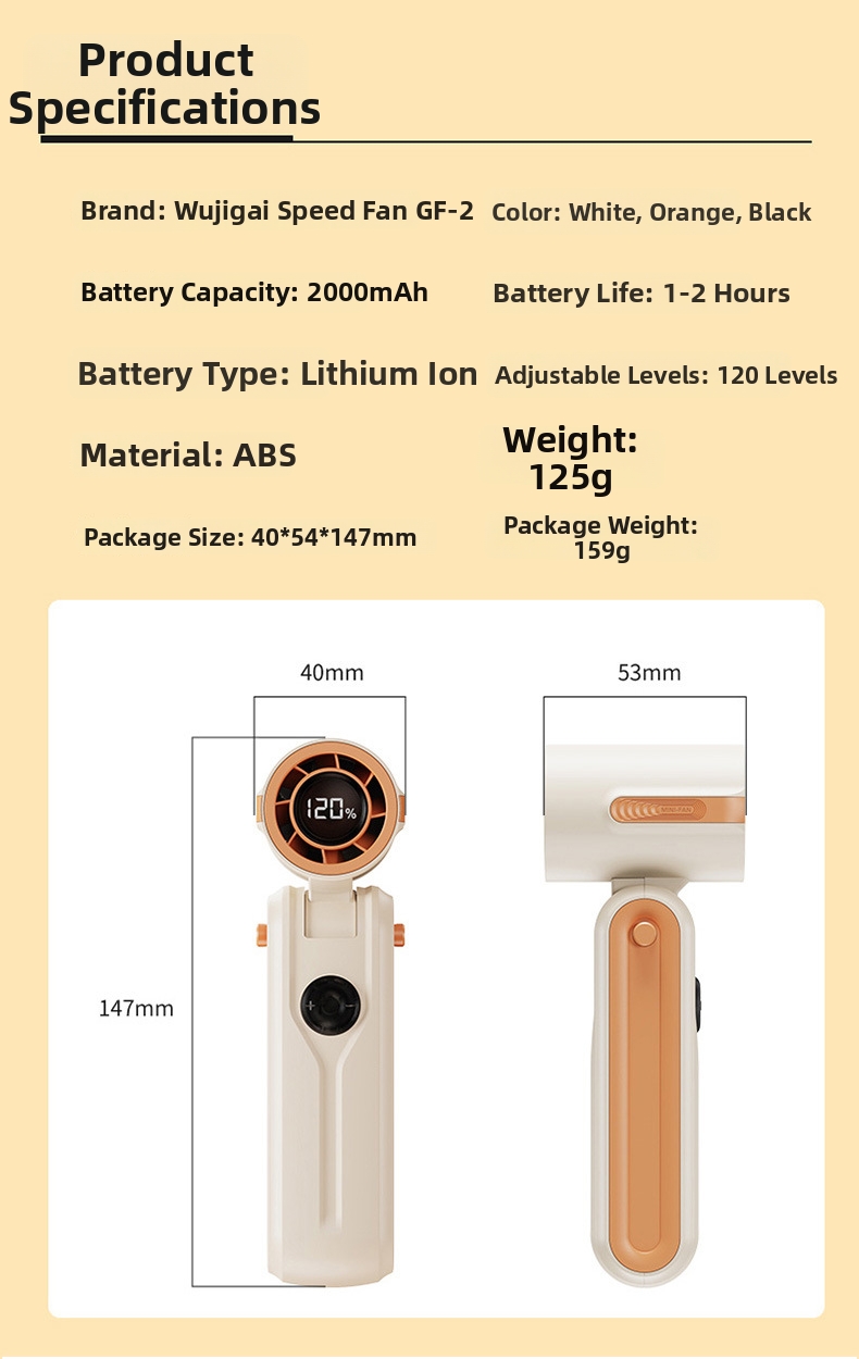 Handheld Mini Fan With Neckband Usb Rechargeable Digital Display_voghion.com