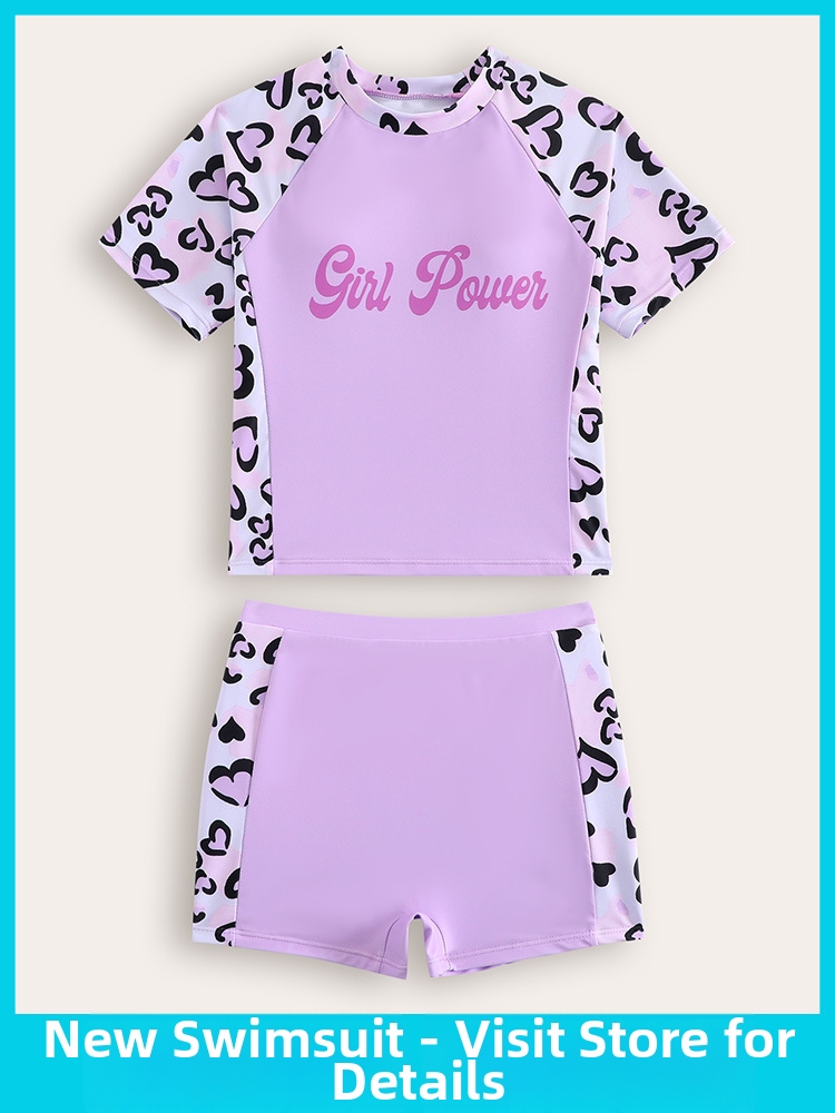Mädchen Zweiteiliges Badeanzug Set Kuhmuster Rash Guard Strand_voghion.com