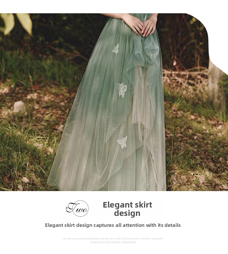 Luxurious Halter Neck Toast Dress Ethereal Green Forest Style Emcee Gown for Birthday Party Coming of Age Ceremony Women's Wedding Party Wear_ecoleips.com