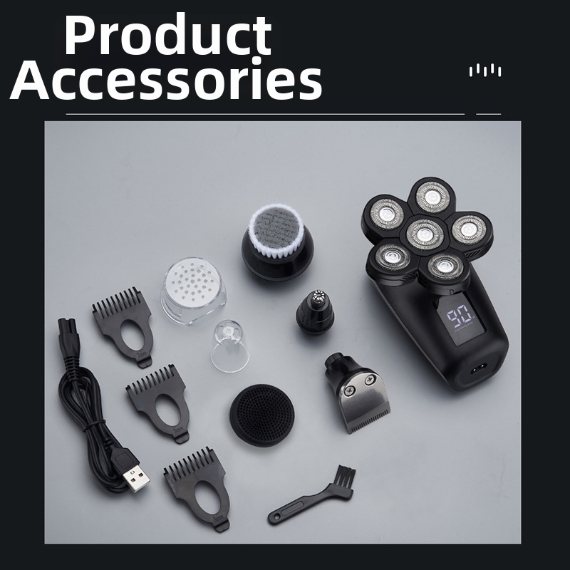 Electric Shaver Bald Head Hair Clipper Digital Display Six Blade Multi-Functional 5-in-1 Razor_voghion.com