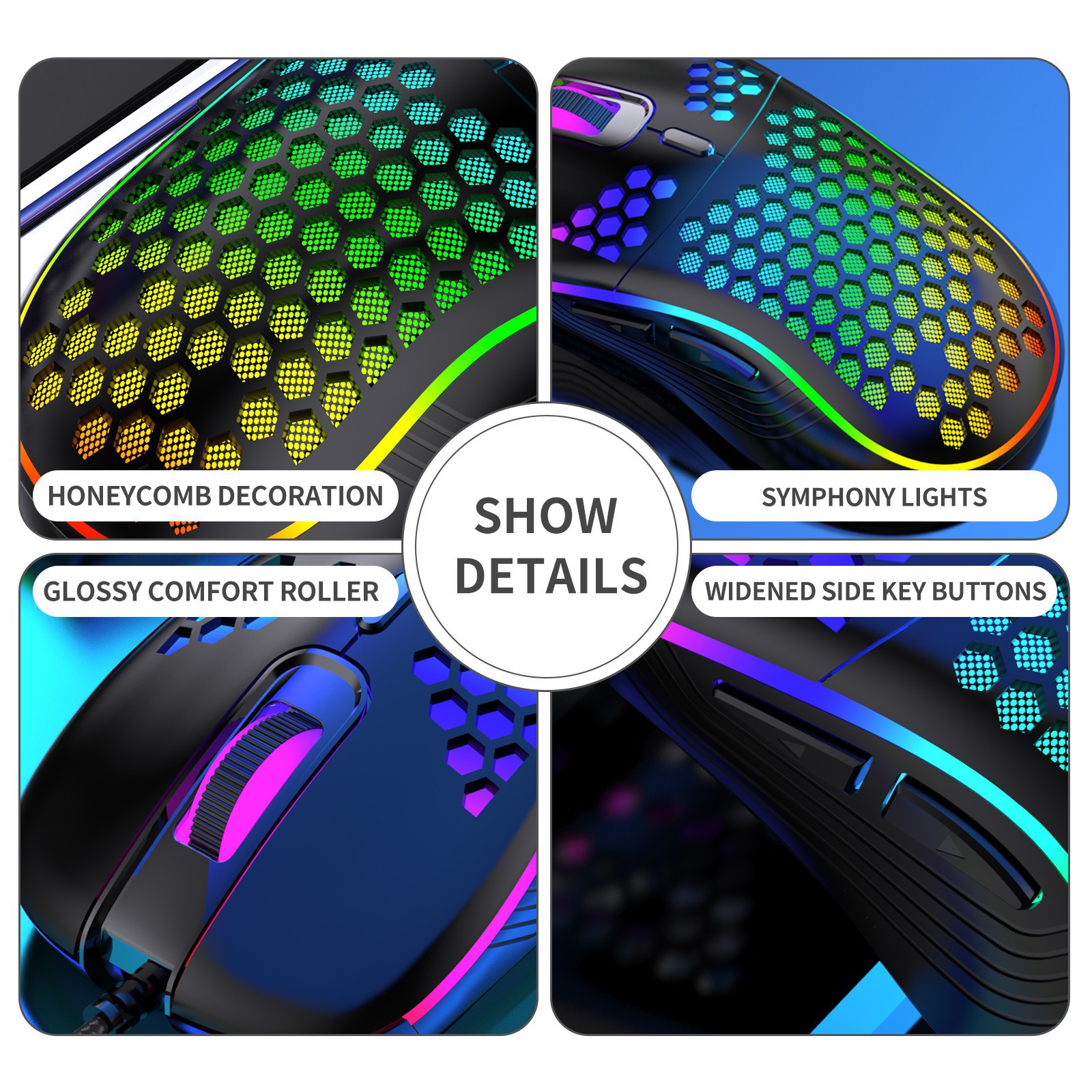 Honeycomb Gaming Mouse Wired And Wireless Rechargeable Lightweight_voghion.com