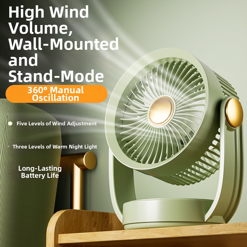 Ventilatore portatile ricaricabile tramite USB, piccolo ventilatore da tavolo con luce, ideale per ufficio e dormitorio, montabile a parete._voghion.com
