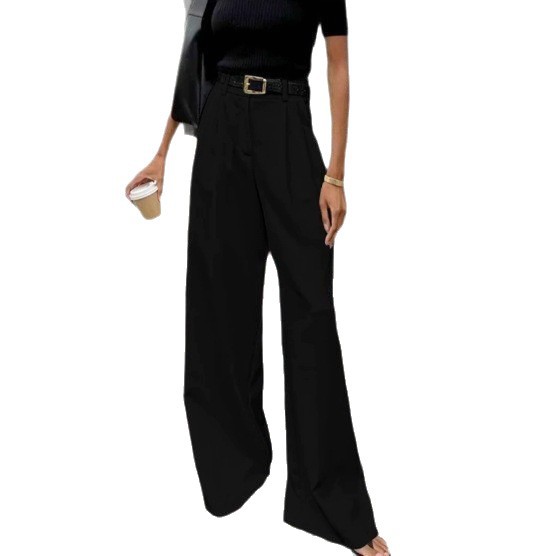 White High-Waisted Commuter Suit Pants Women's Fashionable Casual Loose Floor-Length Trousers Versatile Simple Design_ecoleips.com
