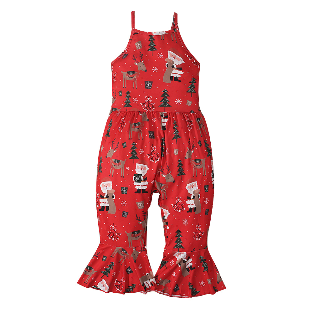 Girls Christmas Suspender Bodysuit Summer Flared Romper Cotton_voghion.com