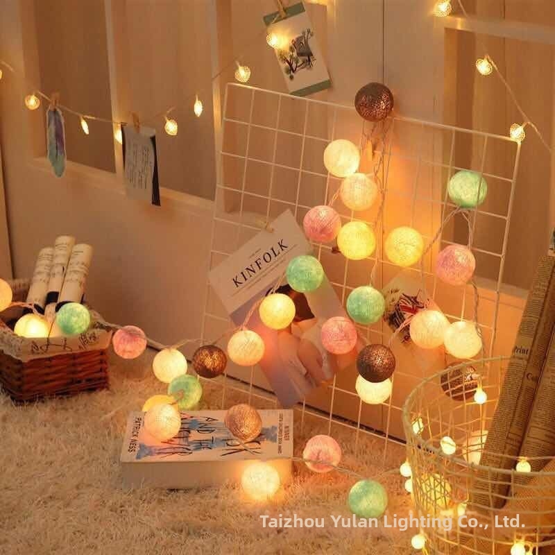 Cotton Ball String Lights Macaron Bobble Ball Tent Decorations Christmas Children's Room Camping Lights Home Garden_voghion.com