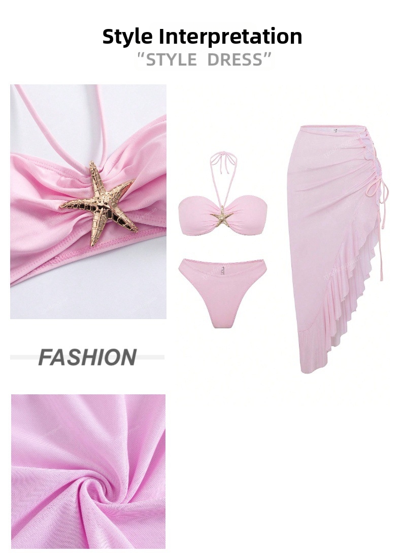 Women's Clothing American Style Three Piece Swimsuit Sexy Two Piece Set With Short Skirt For Beach Vacation Polyester Bikini_ecoleips.com