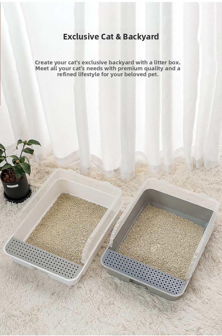 Semi Enclosed Cat Litter Box Detachable Splash Proof Tray_voghion.com