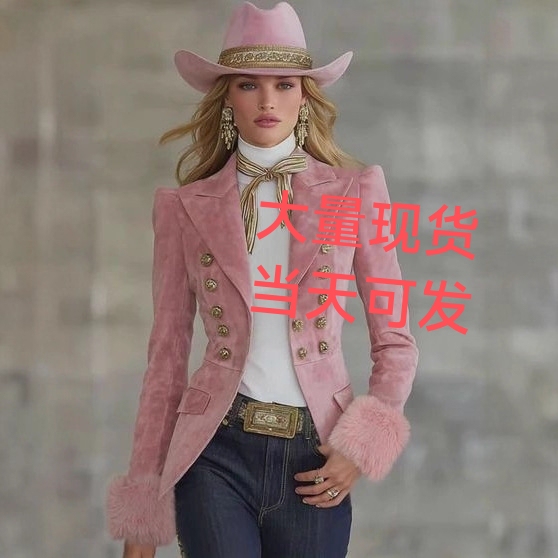 2025 Cross-Border European and American Fashion Suede Retro Slim-Fit Elegant Jacket Small Suit