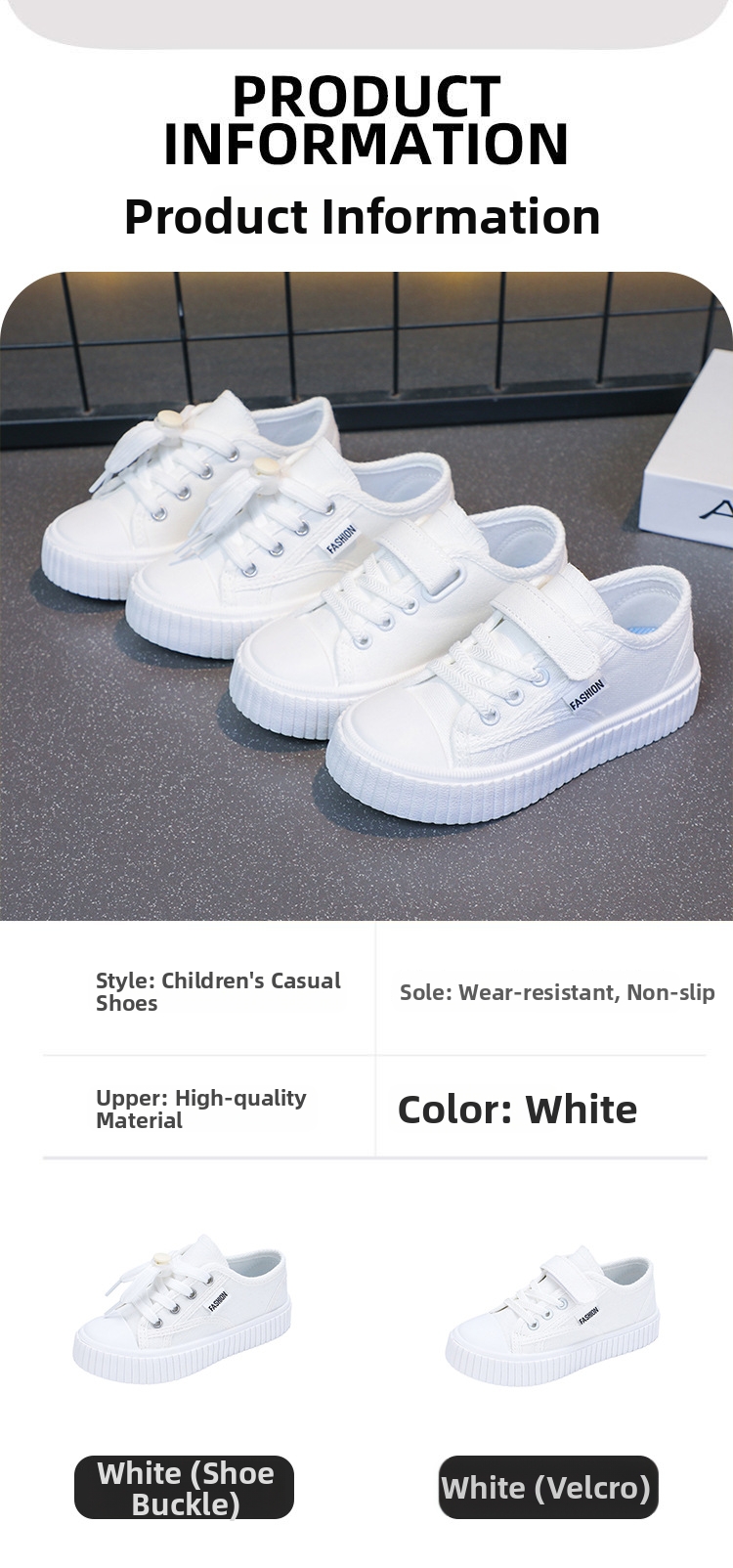 White Canvas Sneakers For Children Breathable Walking Shoes_voghion.com