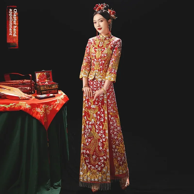 Suhe traditional wedding dress, dragon and phoenix, loose straight fit