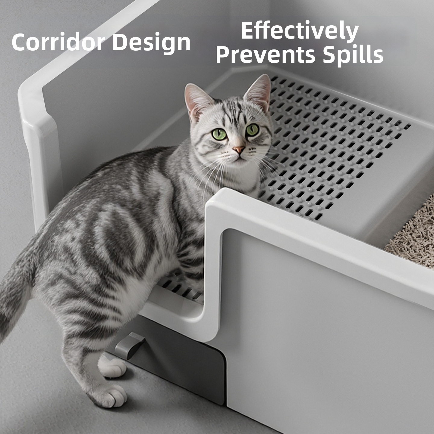 Extra Large Cat Litter Box High Fence Semi Enclosed Corridor Style Pet Toilet For Cats_voghion.com