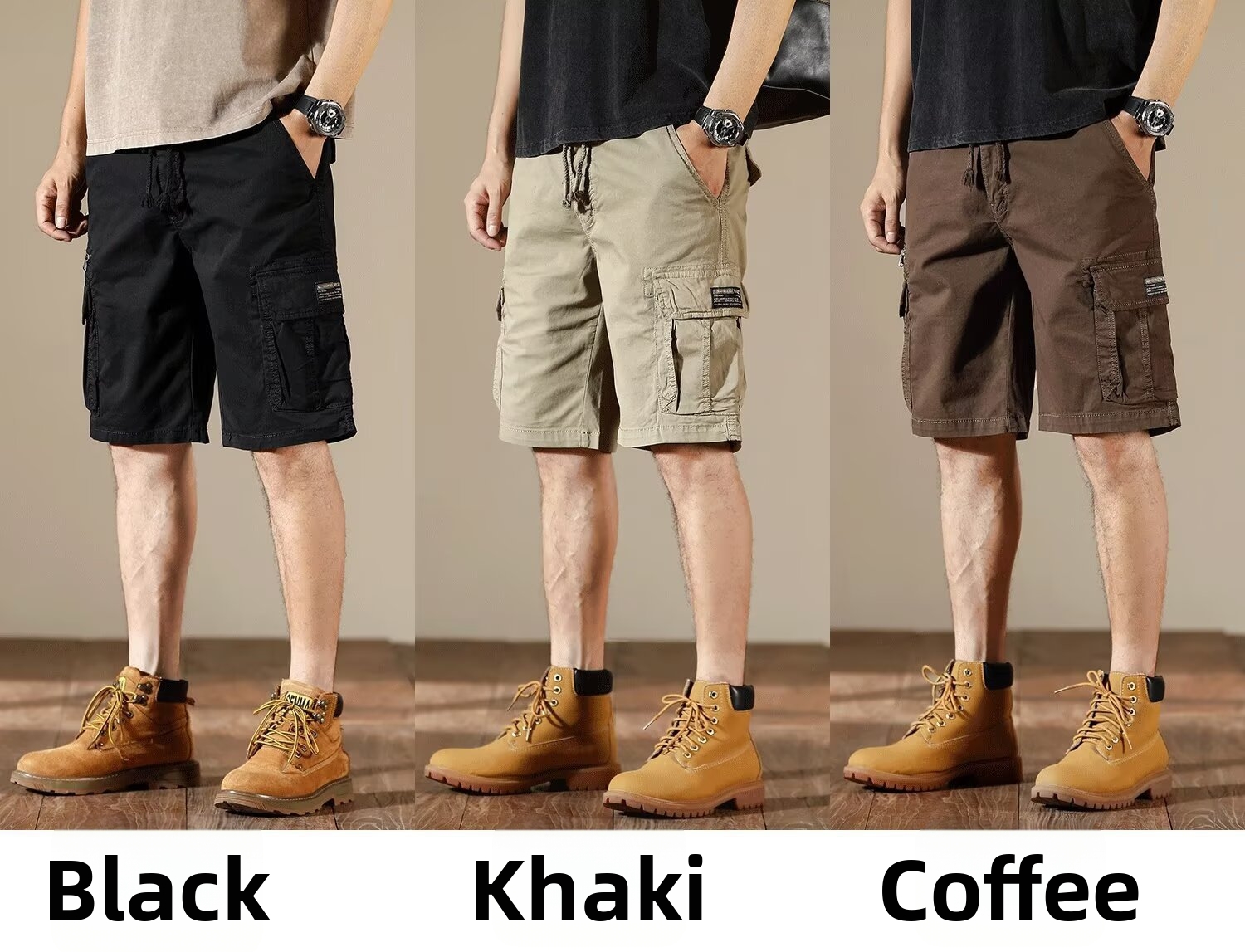 Men's Workwear Shorts Summer Style Loose Straight Leg Five Point Pants Solid Color Casual Mid Length_viptrois.com