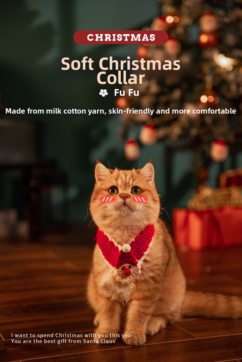 Cachecol de natal em tricô e coleira para cães e gatos_voghion.com