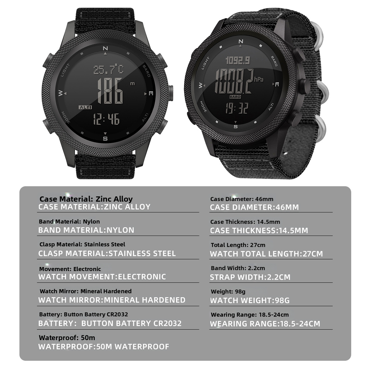 Sports Digital Watch Waterproof With Altimeter Barometer And Compass Features_voghion.com