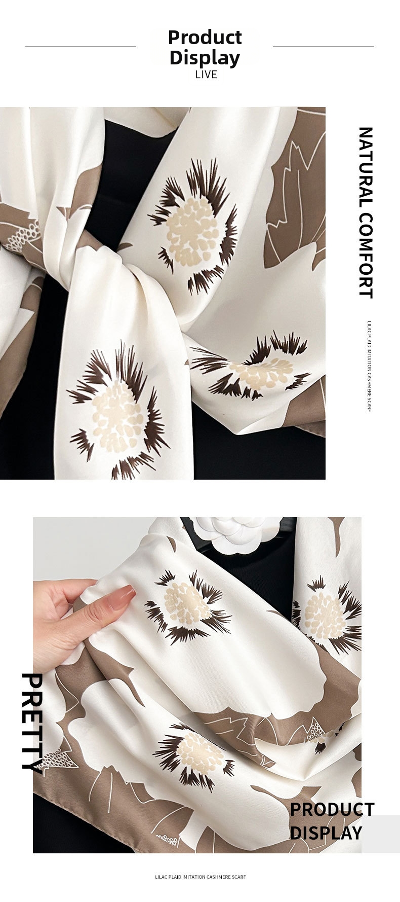 Floral Print Square Scarf For Women Spring Autumn Artistic Retro Style Travel Photography Accessory_voghion.com