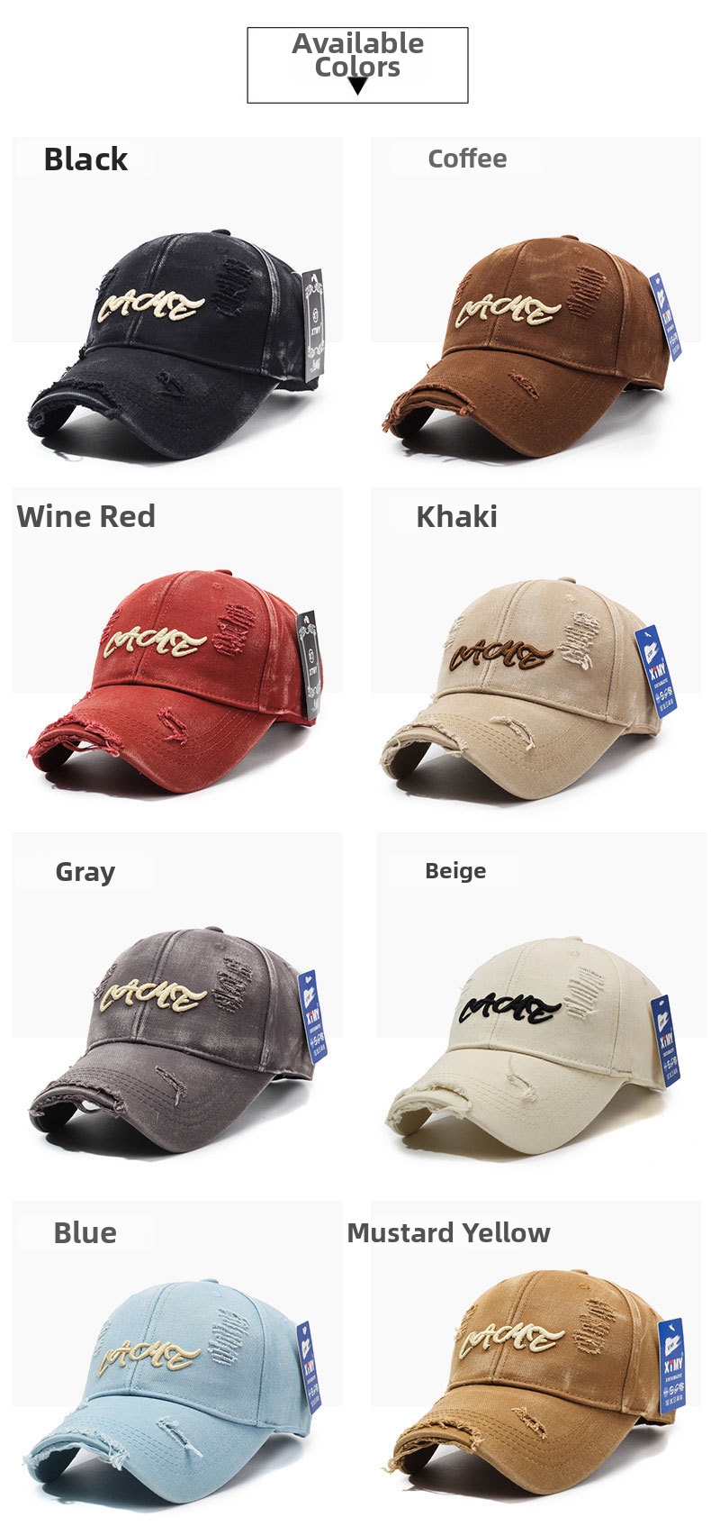 Retro ripped baseballkeps för herr och dam broderad keps_voghion.com