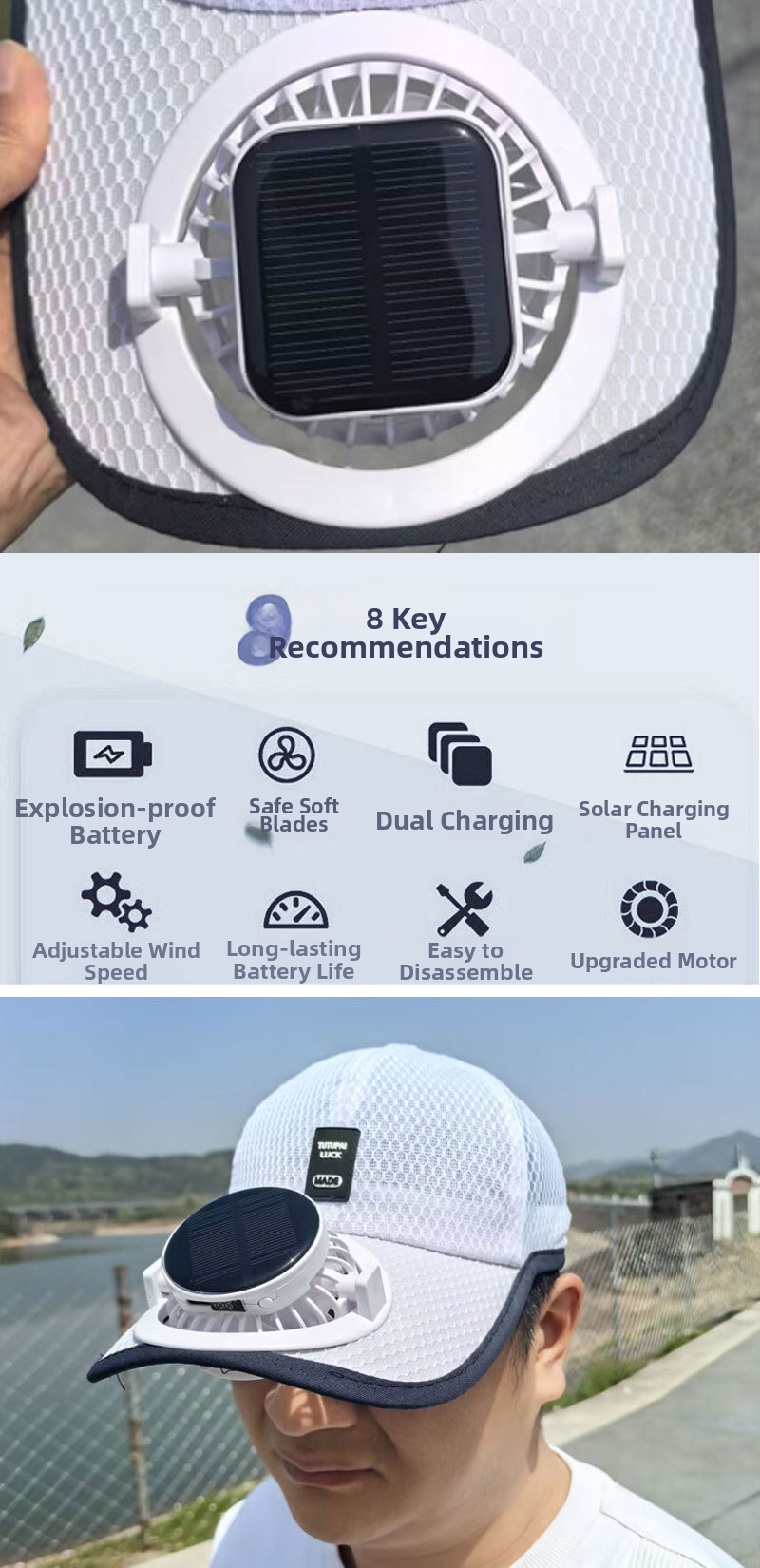 Solar Powered Fan Cap Unisex Breathable Mesh Hat For Summer Sun_voghion.com