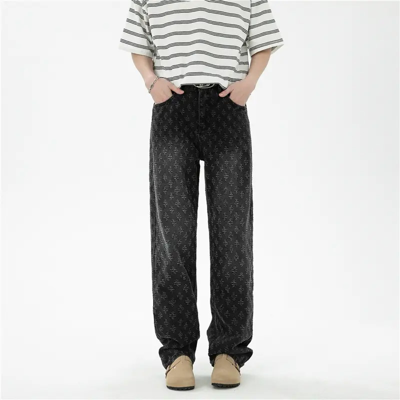 Vaqueros hombre vintage washed denim corte recto oversized negro_voghion.com