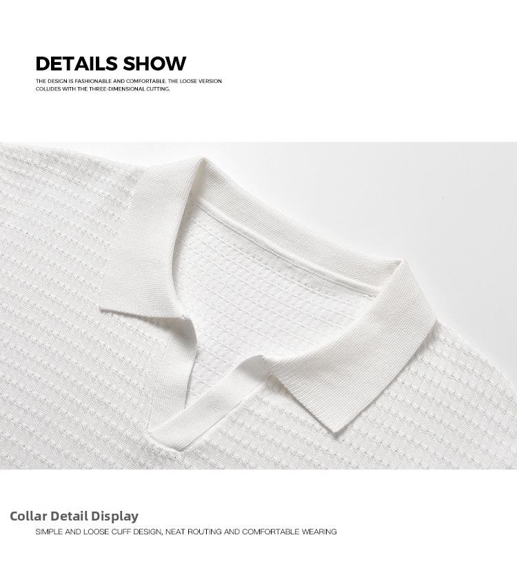 Men's Polo Shirt Lightweight Breathable V-neck Knit Pullover_voghion.com
