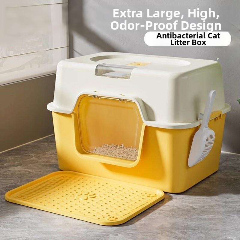 Large Size Fully Enclosed Cat Litter Box Splash Proof Odor Proof for Cat Litter Made from Cassava And Persimmon_voghion.com