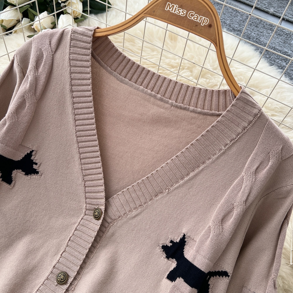 Women's European American Style V Neck Cardigan Top Wide Leg Trousers Knit Two Piece Set Slim Fit Elegant Autumn Winter_ecoleips.com