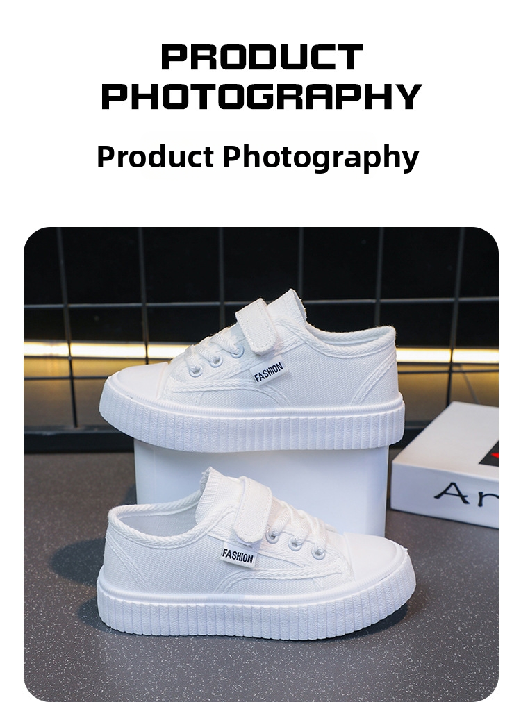 White Canvas Sneakers For Children Breathable Walking Shoes_voghion.com