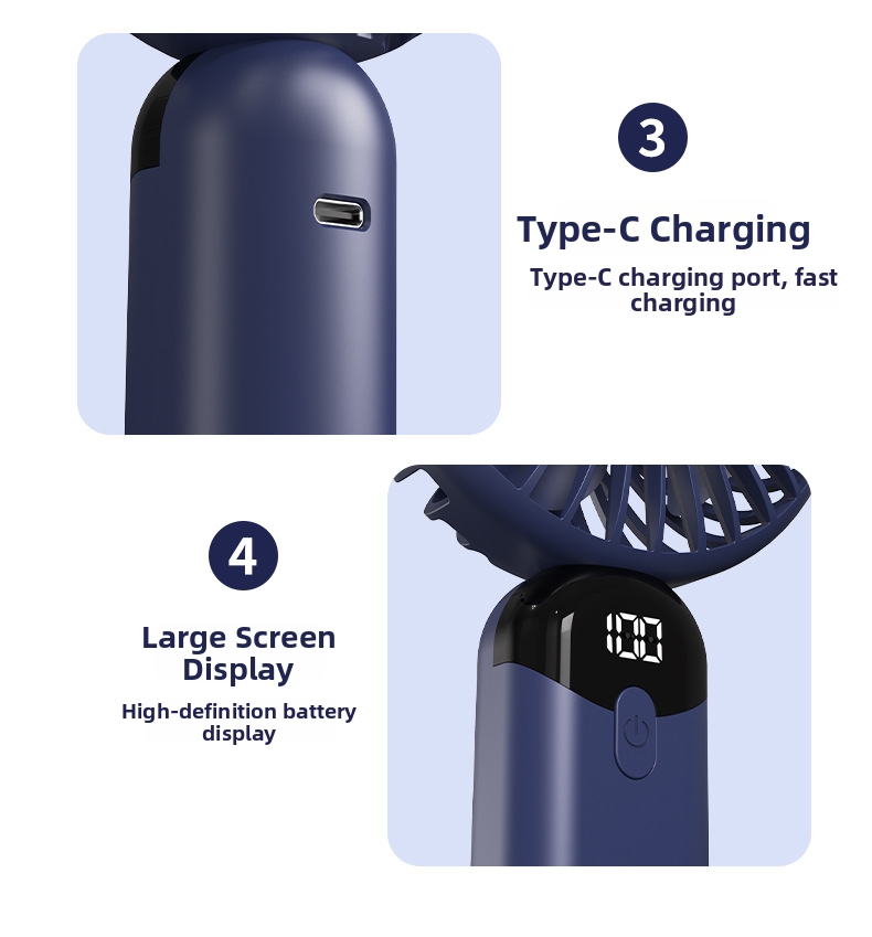 Handheld Portable Fan With Digital Display And Silent Operation_voghion.com