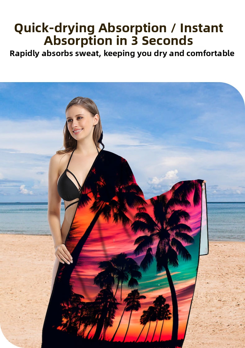 Grande serviette de plage légère et à séchage rapide en microfibre, nouvelle serviette de plage imprimée pour l'été, châle de protection solaire, serviette de natation_voghion.com
