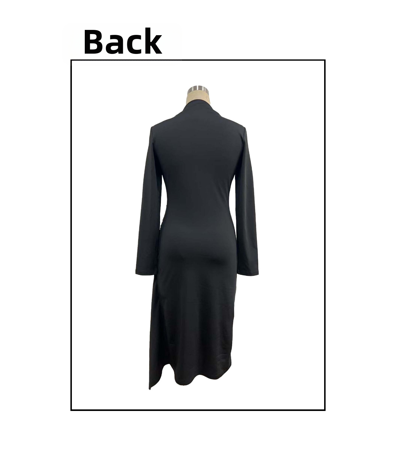 Spring New Arrival Women's Stand Collar Knitted Dress Solid Color Slim Fit Metal Button Style_ecoleips.com