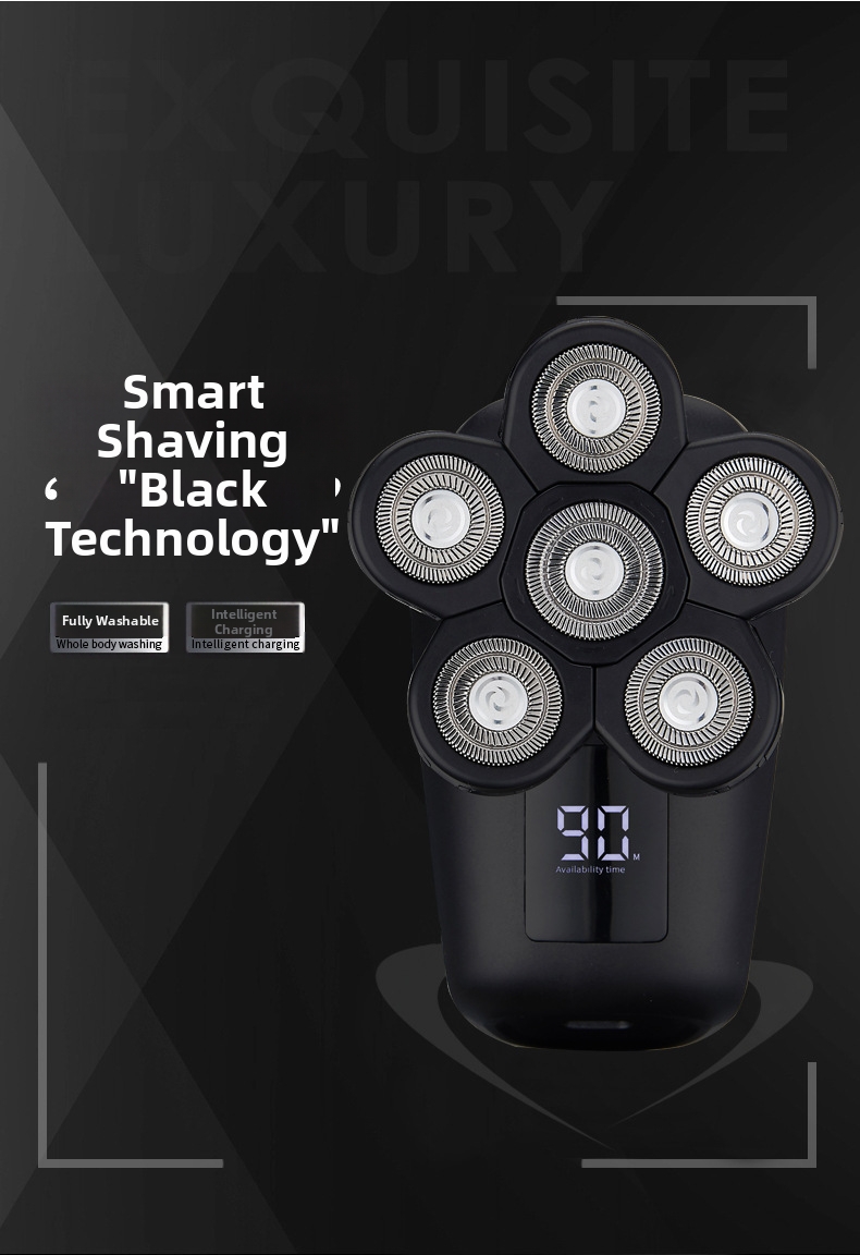 Electric Shaver Bald Head Hair Clipper Digital Display Six Blade Multi-Functional 5-in-1 Razor_voghion.com