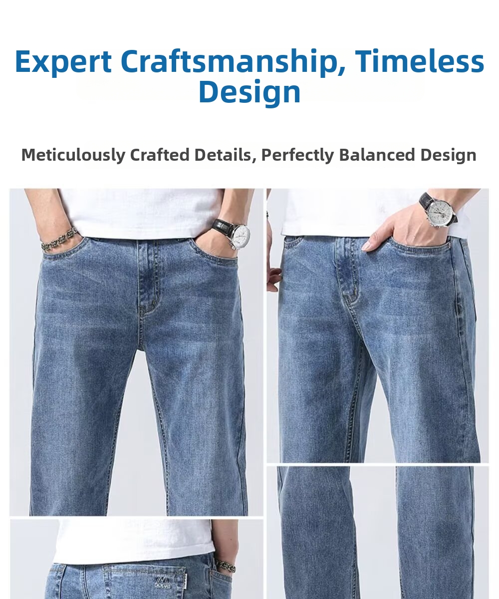 Men's Stretch Denim Jeans Thin Casual Loose Straight Leg Trousers For Summer_viptrois.com