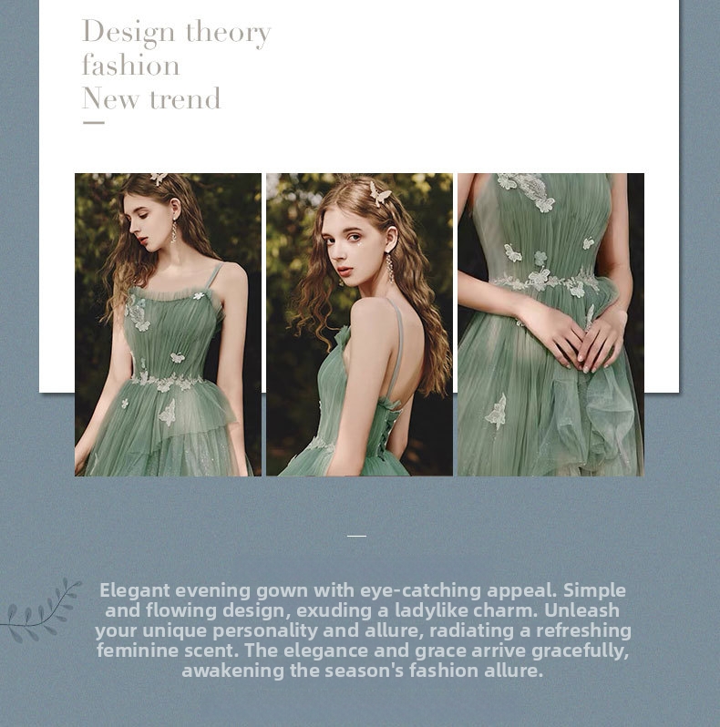 Luxurious Halter Neck Toast Dress Ethereal Green Forest Style Emcee Gown for Birthday Party Coming of Age Ceremony Women's Wedding Party Wear_ecoleips.com