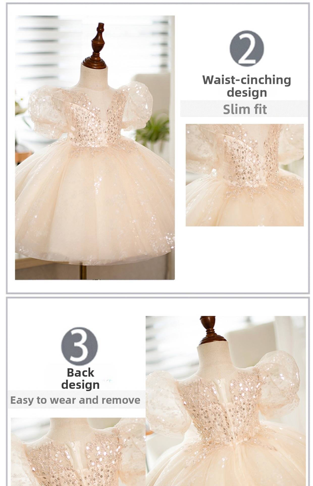 Champagnerfarbenes Prinzessin Partykleid Für Mädchen_voghion.com