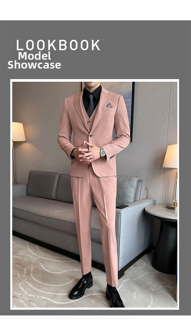 Abito da uomo tre pezzi slim fit rosa elegante raffinato_voghion.com