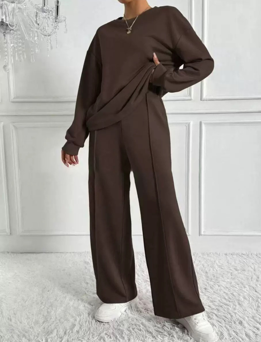 Women's Pant Set Solid Colour Long Sleeve Two Piece Suit Elegant_voghion.com