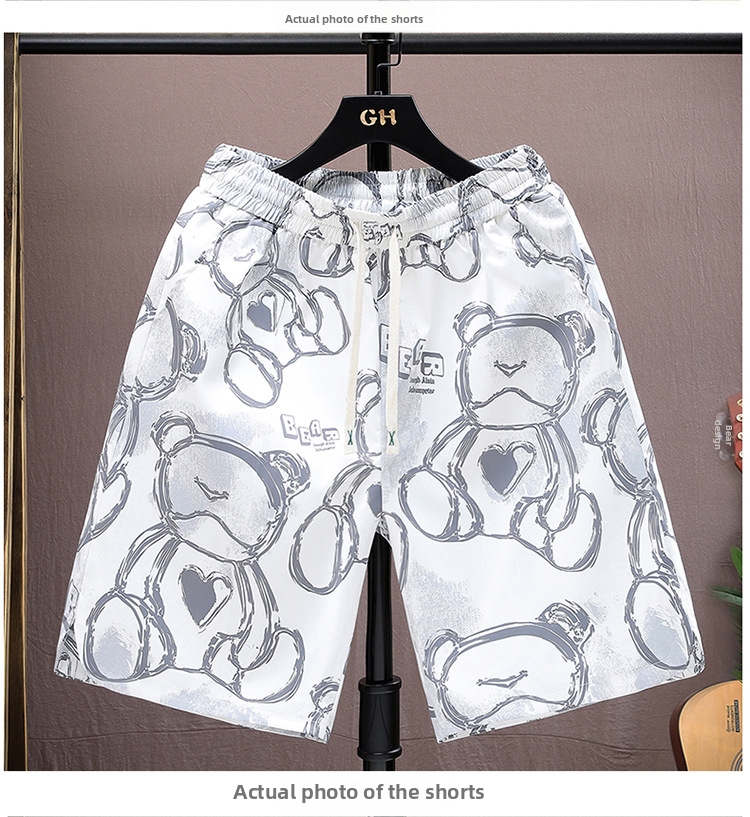 Men's Ice Silk Shorts Summer Thin Style Trendy Cartoon Print Casual Loose Fit Quick Drying Sports Five Point Pants_viptrois.com
