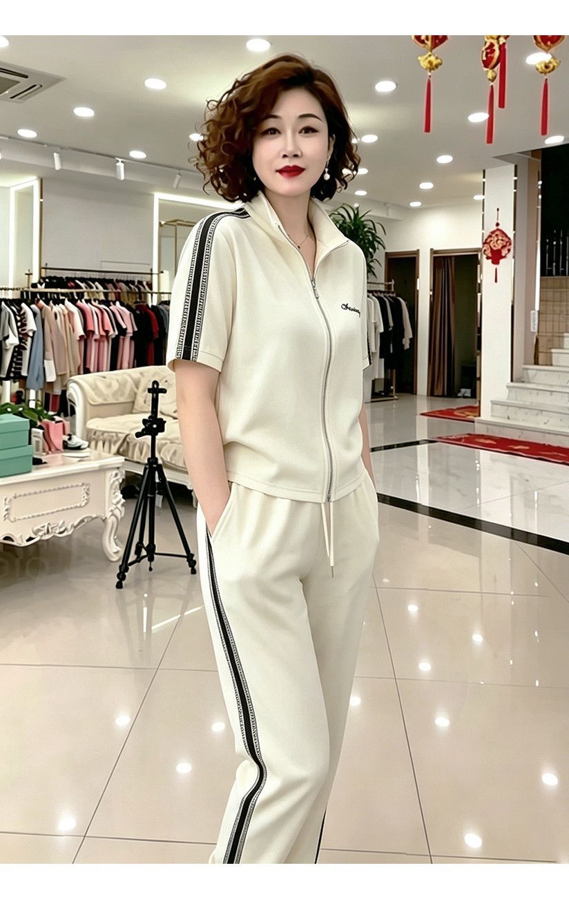 Women's Stylish Casual Sports Suit Summer Chic Youthful Thin Short Sleeved Cardigan Sweatshirt Two Piece Set_ecoleips.com